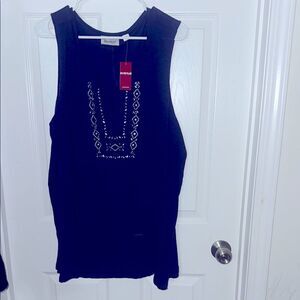 Avenue womens plus size Blue color Embellished v neckline Tank Top 26/28 NWT